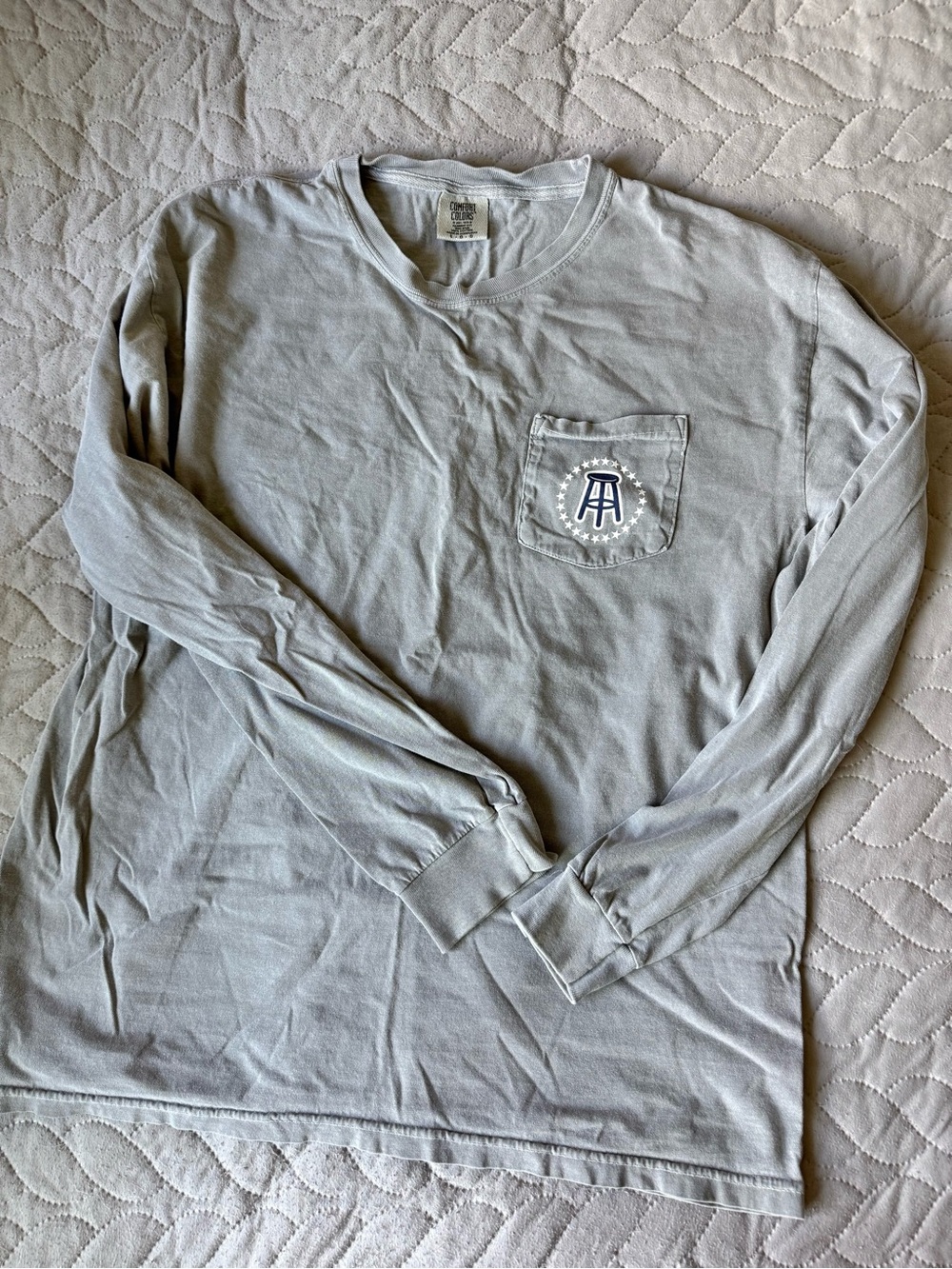 Barstool Comfort Colors Men’s Long Sleeve Pocket Tee in Light Gray